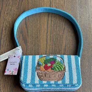 Vegetable Basket Blue and White Stripped Beaded Bag Viral TikTok